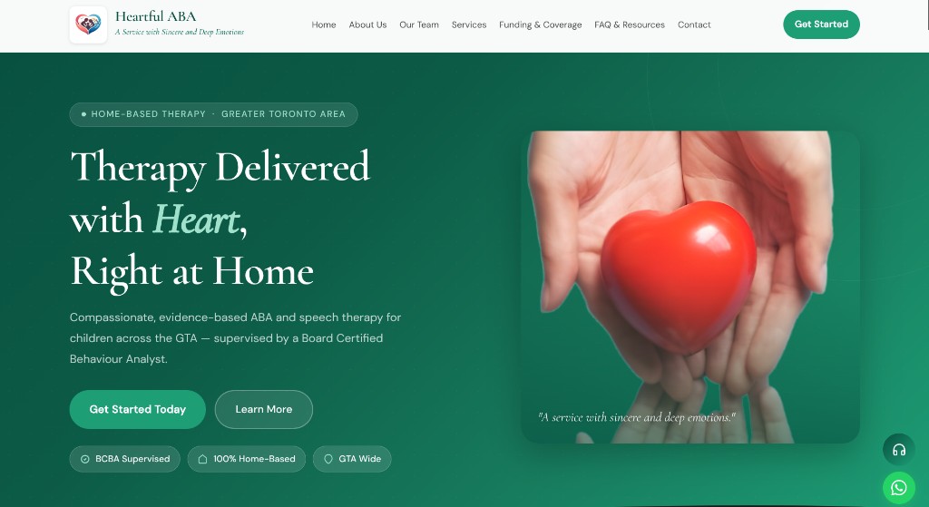 Heartful ABA behavioral services website preview