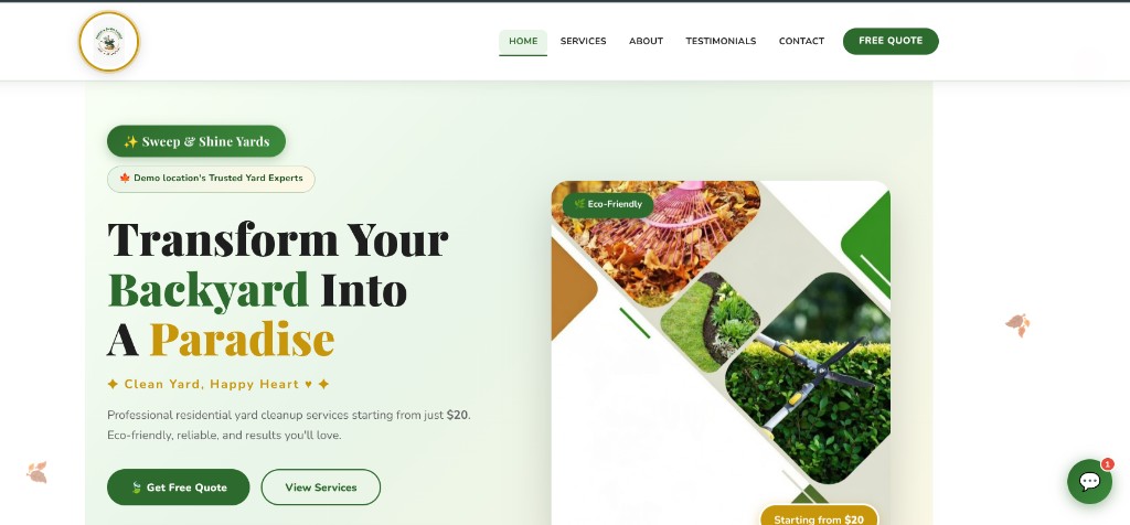 Sweep and Shine yard care services website